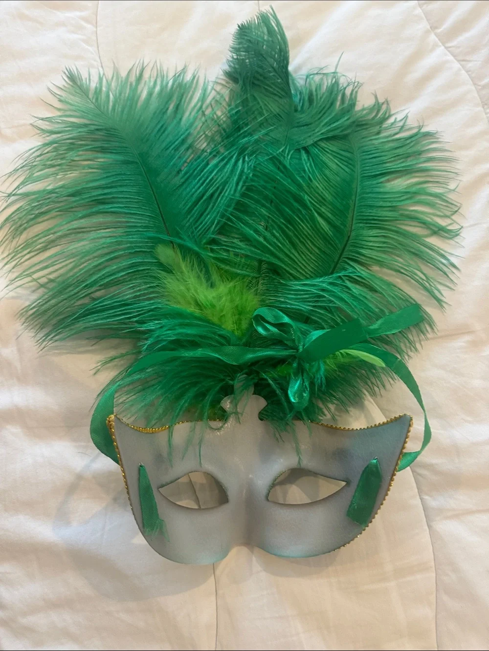 Mardi Gras green gold feather mask